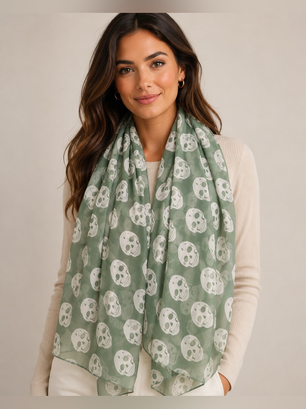 Green skull scarf wrap NWT